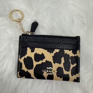 Coach Mini Skinny Id Case With Leopard Print CBL75 With Key Ring Key Chain NWT